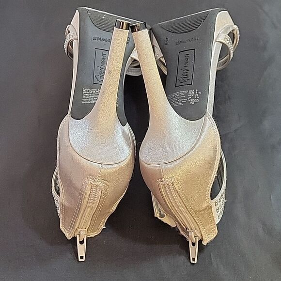 FIONI NIGHT WOMEN"S SATIN STILETTOS HEEL PEEP TOE PLASFORM  RHINESTONES SANDAL - Picture 13 of 16